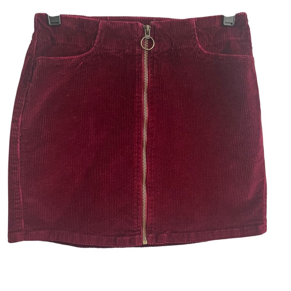 Y2K Mudd Corduroy Skirt Womens 3 Burgundy Red Zip Front Mini FLX Stretch